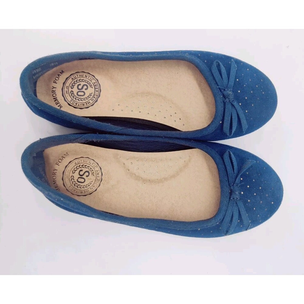 So By Kohls Shoes Girls Size 13 Med Memory Foam Navy Blue Flats Slip On With Bow - Picture 8 of 10